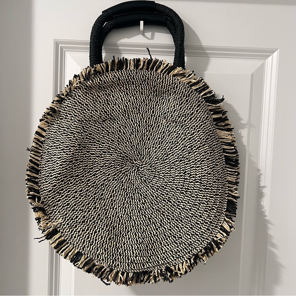Zara Black and Cream Woven Handbag